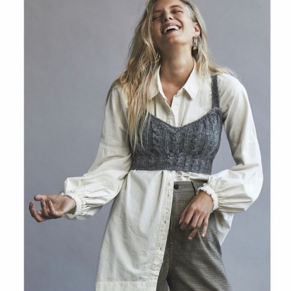 Free People Sun Seeker Sweater Camisole Teal‎  Cable Knit